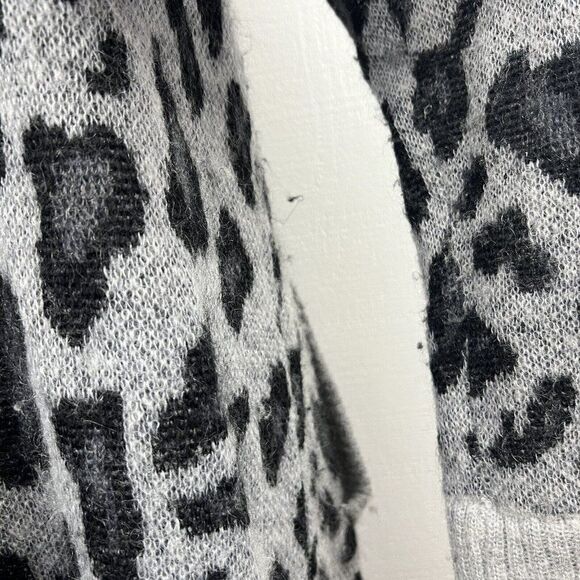 The Kooples Cardigan M Womens Gray Black Animal Print Mohair Wool Pockets Hooded - Picture 9 of 11